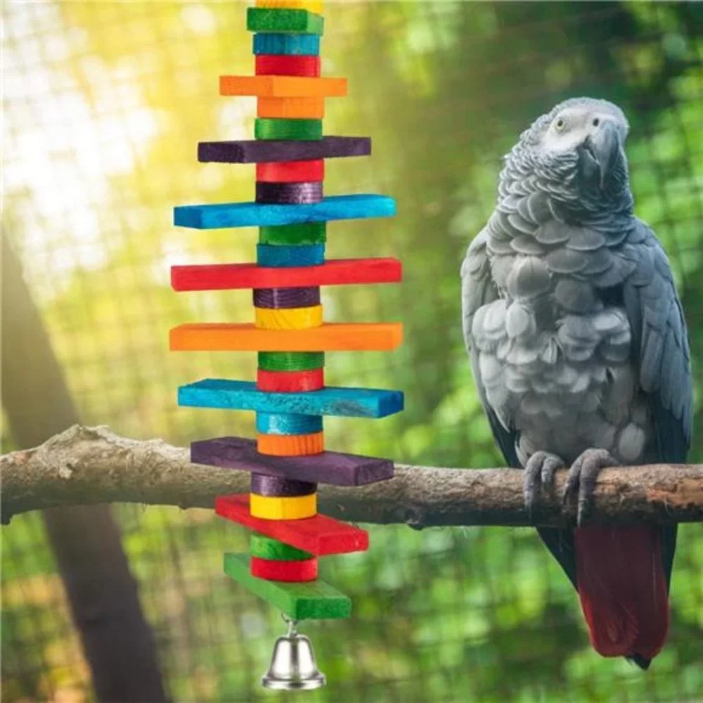 2Pcs Bird Toys -Parrot Toys with Multicolored Natural Wooden Blocks,Bird Chewing